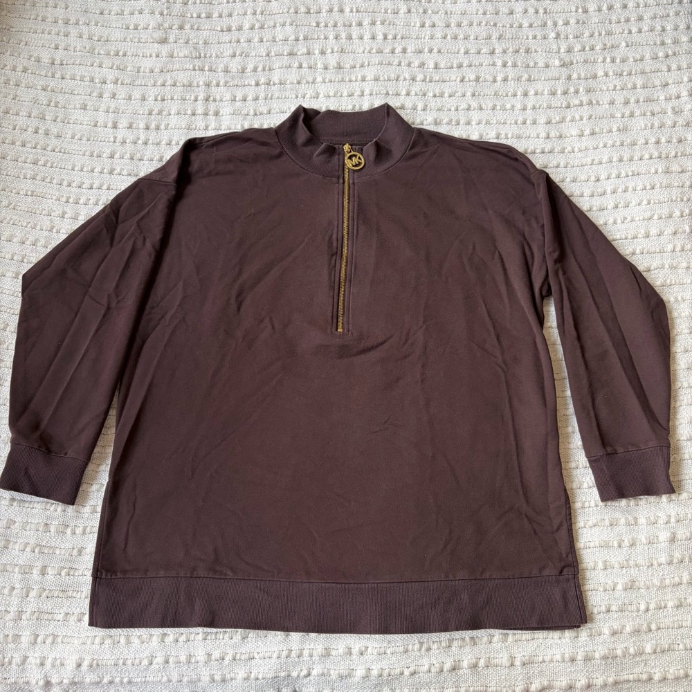 Michael Kors Chocolate Brown Quarter Zip Sweater Gold Hardware Size Women’s XL
